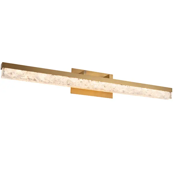 The Minx vanity light combines mid-century elegance with modern LED technology. Reclaimed crystalline shards create dramatic sparkle while delivering shadow-free illumination across 39 inches, perfect for larger vanities.