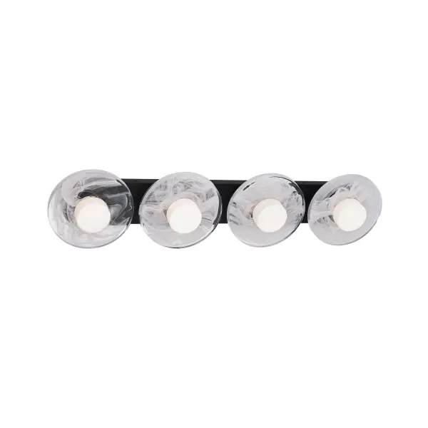 The Fresco vanity light transforms bathroom lighting into art with handcrafted wispy glass plates suspended from a sleek 34-inch bar. Each uniquely textured glass piece is backlit with warm 3000K LED for a soft, radiant glow. - alternate view