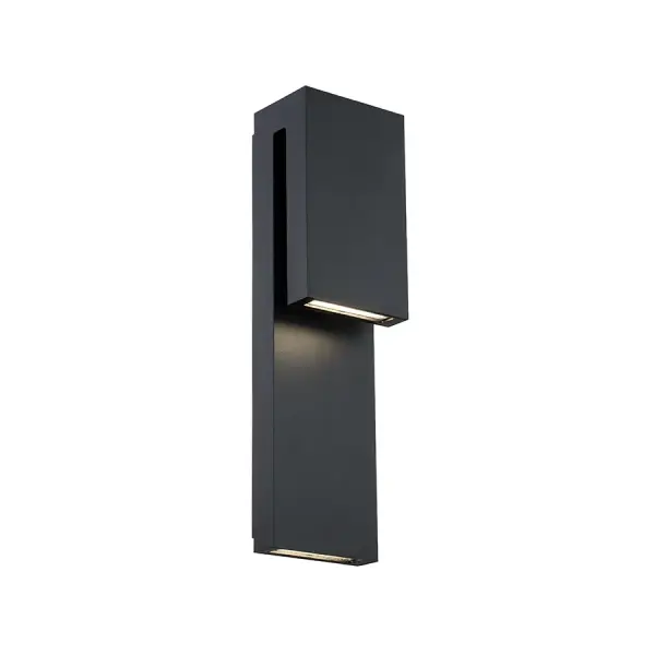 The Double Down outdoor wall sconce delivers minimalist sophistication with two stacked aluminum planks and cutting-edge LED technology. Perfect for modern homes and hotels, it combines clean lines with powerful 300-lumen output.