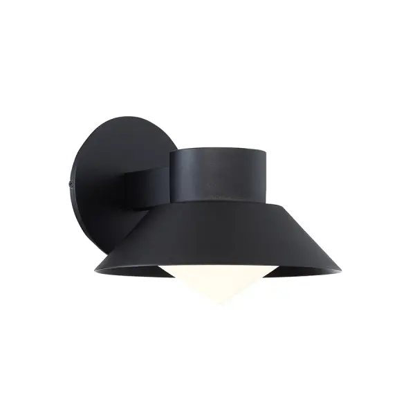 The Oslo outdoor sconce combines artful design with exceptional LED technology. Its smooth aluminum body features subtly rounded shapes complemented by mouth-blown etched opal glass, delivering 510 lumens of warm 3000K light with 90 CRI.