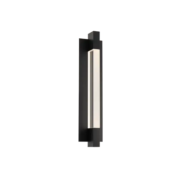 The Heliograph combines architectural design with efficient LED lighting. Its 24-inch acrylic bar bisected by metal delivers 288 lumens of warm 2700K light, perfect for modern outdoor spaces requiring both style and function.