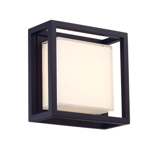 The Framed outdoor wall sconce combines minimalist design with powerful LED technology. Its clean-lined aluminum frame and white mitered glass create a sophisticated box of light that enhances architectural features while providing reliable outdoor illumination.