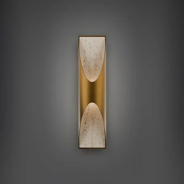 The Kastlerock wall sconce combines natural travertine stone with aged brass accents to create a striking architectural statement. Its dual-direction LED lighting and adjustable color temperature make it both beautiful and functional.