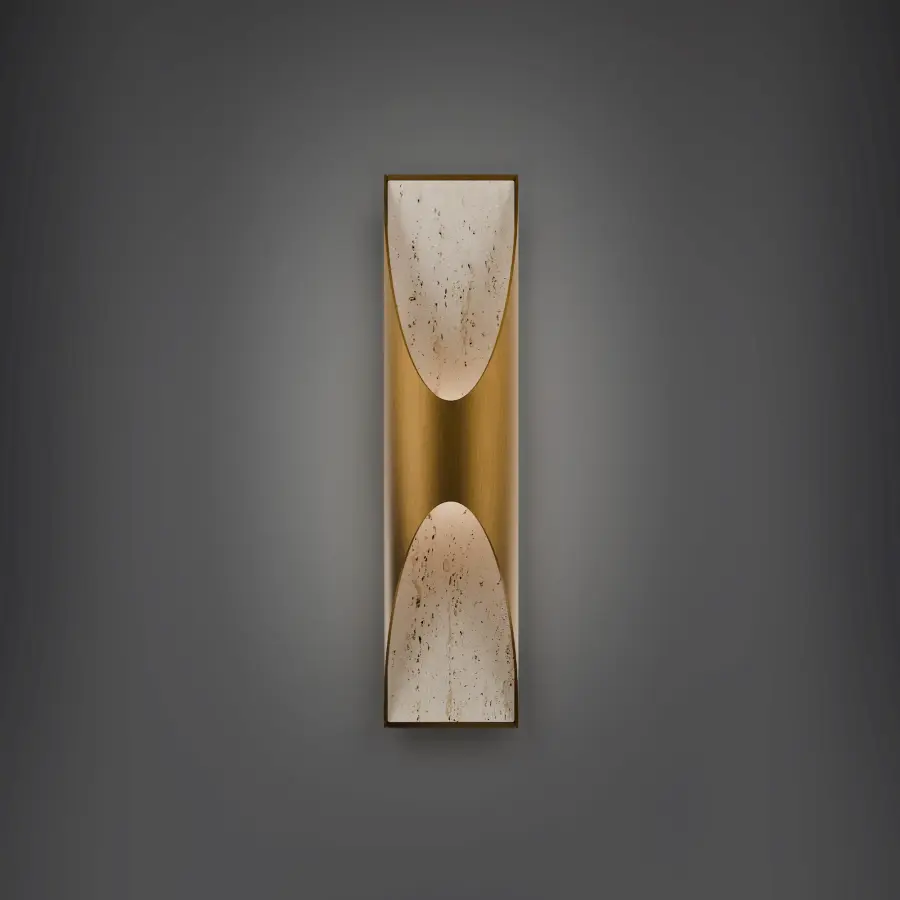 Kastlerock 24" LED Wall Sconce in Beige Travertine with Aged Brass - Image 1