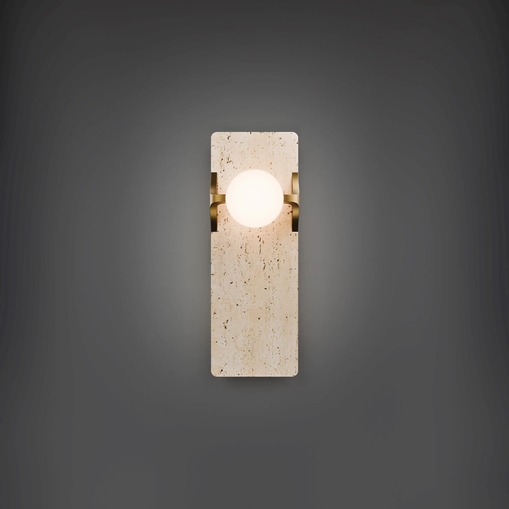 Okemo 14" LED Wall Sconce in Beige Travertine with Aged Brass