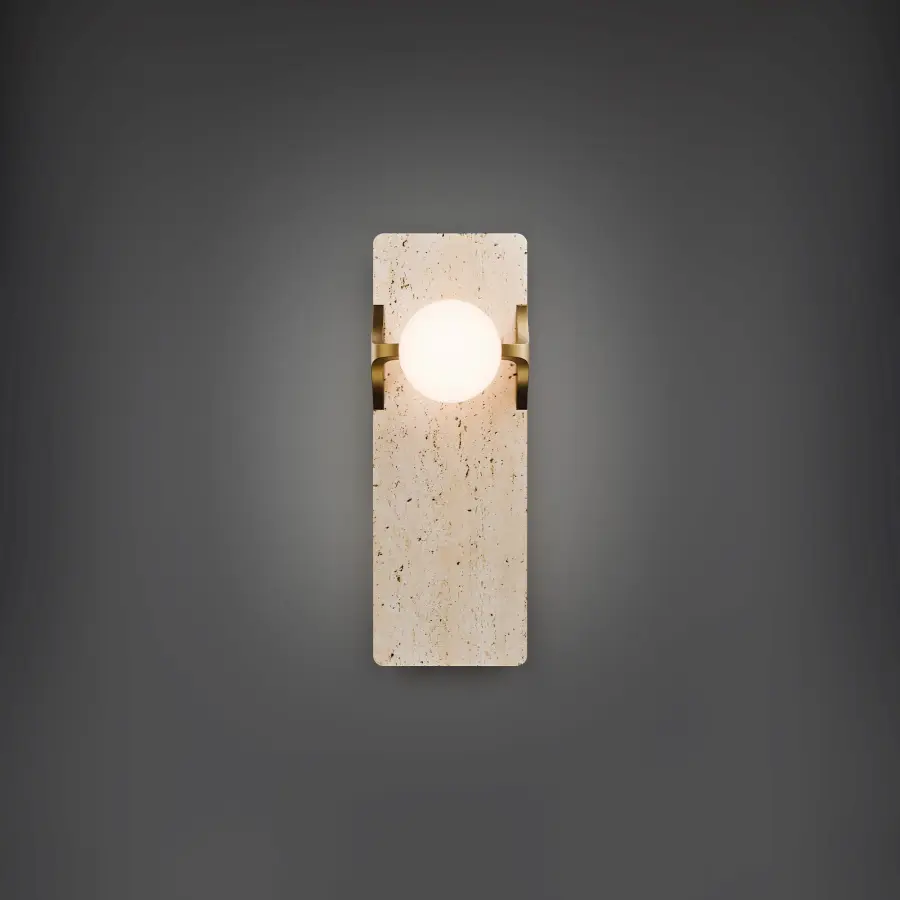 Okemo 14" LED Wall Sconce in Beige Travertine with Aged Brass - Image 3