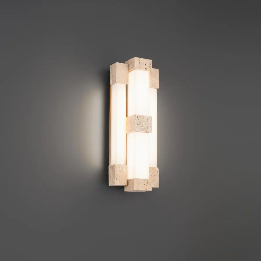 Conan 16" LED Wall Sconce in Beige Travertine with Aged Brass - Image 1