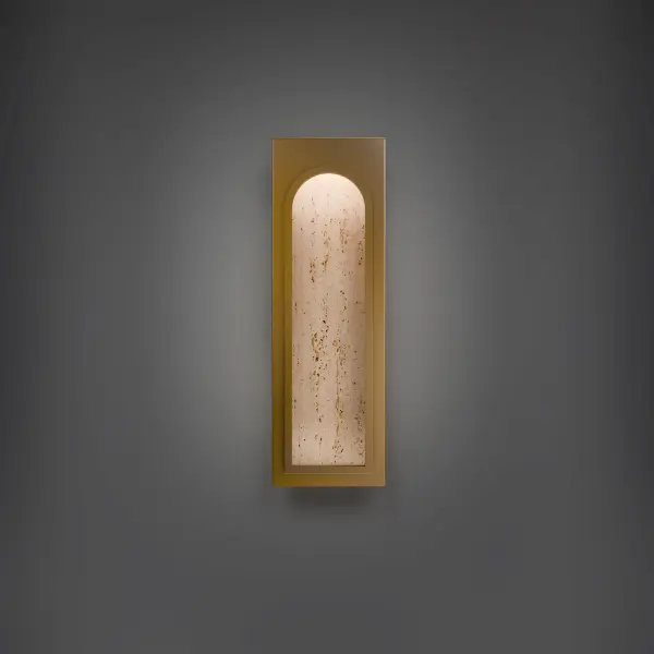 Cadey 19" LED Wall Sconce in Beige Travertine with Aged Brass - Image 1