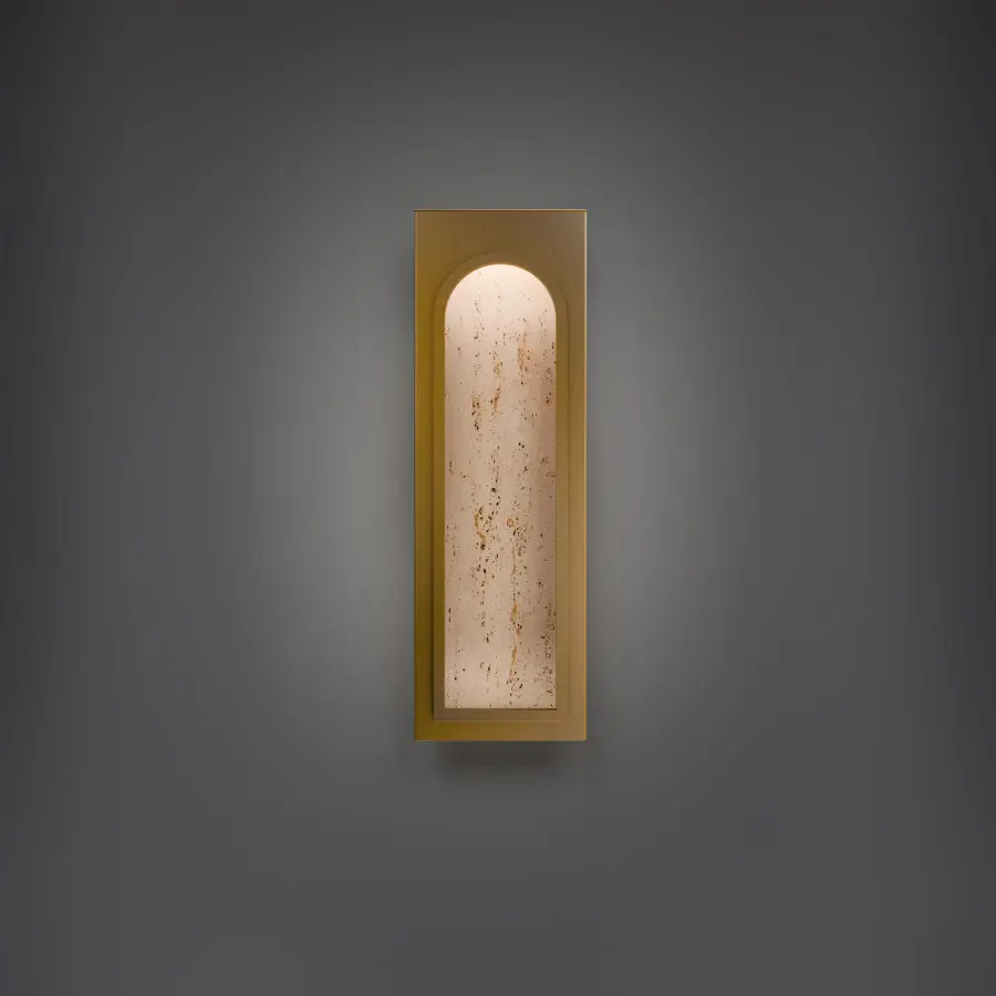 Cadey 19" LED Wall Sconce in Beige Travertine with Aged Brass - Image 3