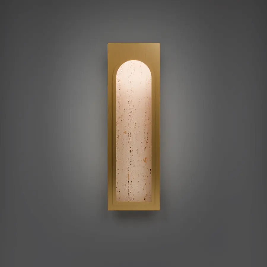 Cadey 24" LED Wall Sconce in Beige Travertine with Aged Brass - Image 3