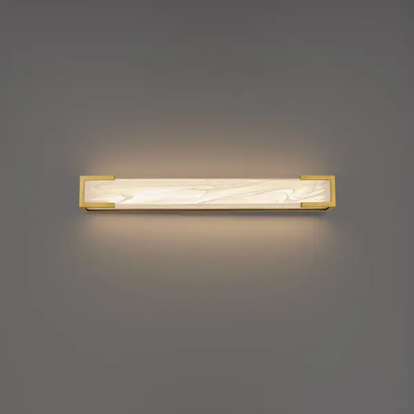 The Frozen Zone combines bold linear geometry with a cloudy glass diffuser for a striking architectural statement. Its 24-inch span delivers excellent illumination for medium to large vanities while the warm 3000K LED creates an inviting glow. - alternate view