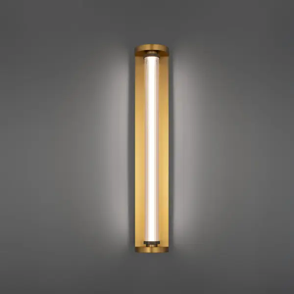 The Iconix vanity light combines geometric purity with practical versatility, featuring clear fluted glass and opal diffuser that create dimensional lighting. The 4CCT LED technology allows color temperature adjustment from warm to cool white.
