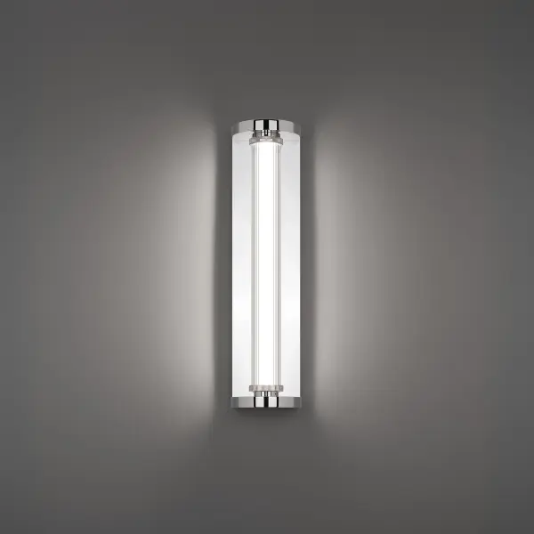 The Iconix vanity light combines geometric purity with modern sophistication, featuring clear fluted glass and opal diffuser for multi-dimensional illumination. Selectable color temperature and high CRI make it ideal for precision tasks.