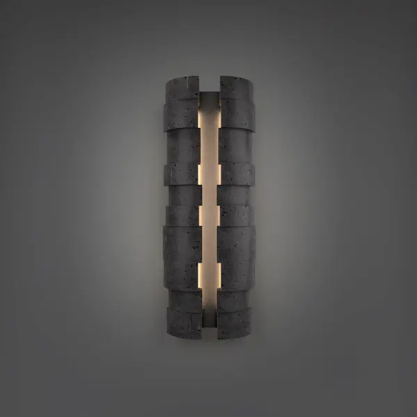 The Formation combines natural basalt stone with modern aluminum in a bold 24" vertical design. Features adjustable 4CCT LED technology (2700K-4000K) for versatile outdoor lighting with an artistic, textured aesthetic.