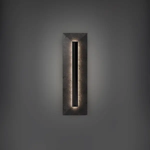 The Bell Tower transforms exterior walls into luminous art with its dramatic backlit basalt stone panel. This 20-inch vertical sconce delivers sophisticated modern design with powerful yet diffused LED illumination.