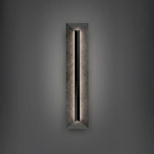The Bell Tower transforms exterior walls into luminous art with its stunning backlit natural stone panel. At 28 inches tall, this architectural sconce creates a dramatic vertical column of light that elevates sophisticated modern homes.