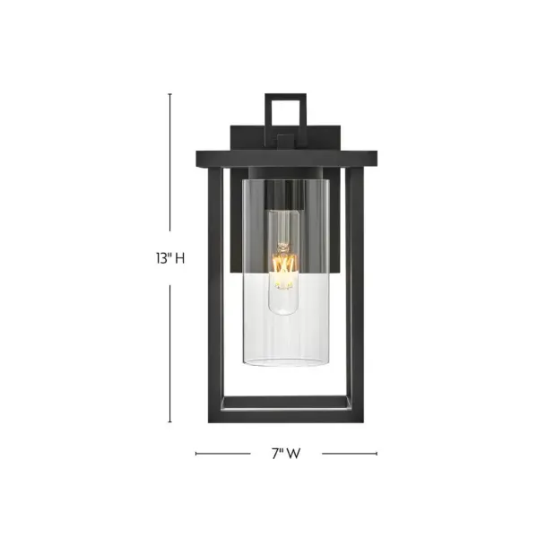 The Mateo wall lantern delivers timeless curb appeal with its blend of rectangular structure and cylindrical clear glass. Perfect for adding dimension and visual interest to outdoor spaces with a transitional aesthetic. - alternate view