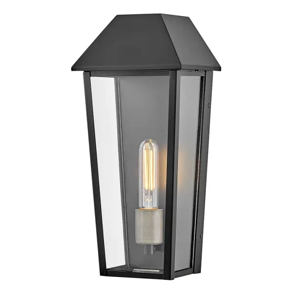 Bringing vintage style, Maclin's pocket-style profile showcases a cast roof and large clear glass panes. A classic Black finish accentuates dimmable LED lamps, providing a warm glow to walkways, porches, and patios. Collection: Maclin Finish: Black Glass: Clear Width: 7.00" Height: 15.25" Length: 5.50" Weight: 3.74 lb Extension from Wall: 5.50" Top to Outlet: 6.50" Canopy: 6"W X 12"H Number of Bulbs: 1 Maximum Wattage: 12.00 W Bulb Type: E26 Bulb Base: Medium Light Source: LED Dimmable Voltage: 120.00 V Material: Aluminum Country of Origin: CHINA, Safety Listing: C-US Safety Rating: Wet LED Spec Sheet Instructions