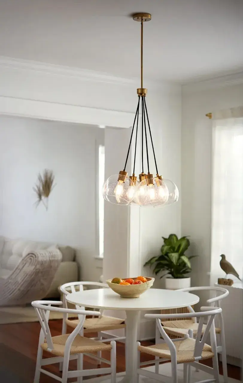 Modern Art-Forward Chandelier with Seedy Glass Globes - Image 2