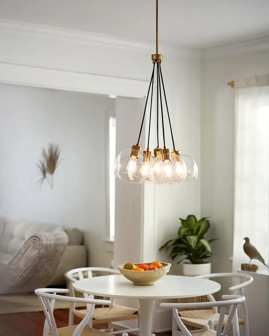 Modern Art-Forward Chandelier with Seedy Glass Globes - Image 3