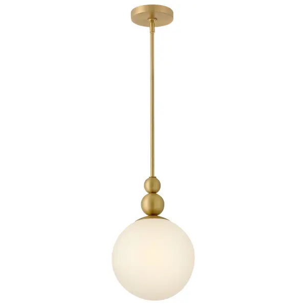 Fun and funky, Opalite's soft, frosted glass globe is stacked with lacquered brass spheres, creating a lively midcentury modern, art deco-inspired statement in any living or dining space. Collection: Opalite Finish: Lacquered Brass Glass: Frosted Width: 9.50" Height: 14.25" Length: 9.50" Weight: 3.83 lb Wire: 1 X 72" Rod: 1-6", 2-12" Canopy: 5.25" Dia.x2.7500" Number of Bulbs: 1 Maximum Wattage: 10.00 W Bulb Base: Medium Light Source: LED Dimmable Voltage: 120.00 V Material: Steel Country of Origin: CHINA,VIETNAM Safety Listing: C-US Safety Rating: Dry LED Spec Sheet Instructions