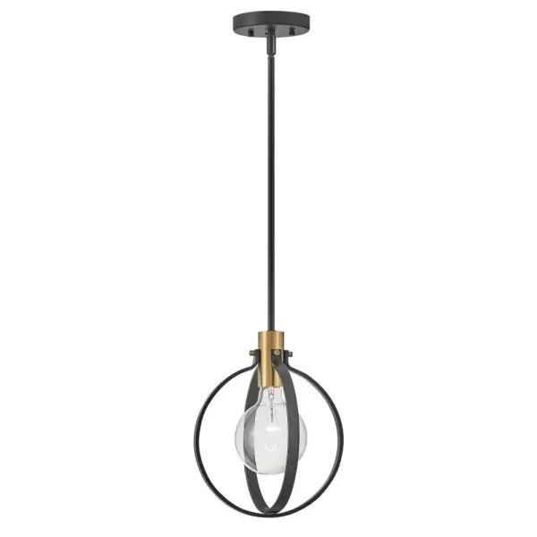 Cirque Small Single Light Pendant in Black with Lacquered Brass - Image 1