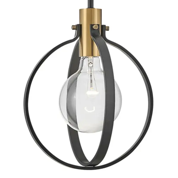 Cirque Small Single Light Pendant in Black with Lacquered Brass - Image 2