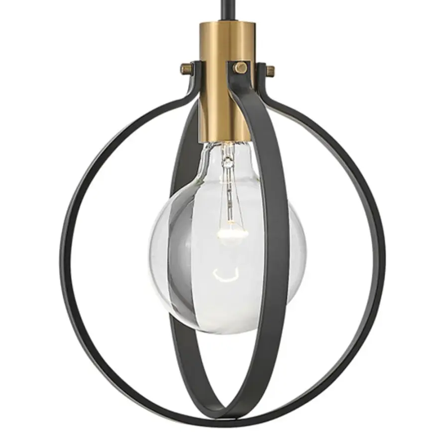 Cirque Small Single Light Pendant in Black with Lacquered Brass - Image 2
