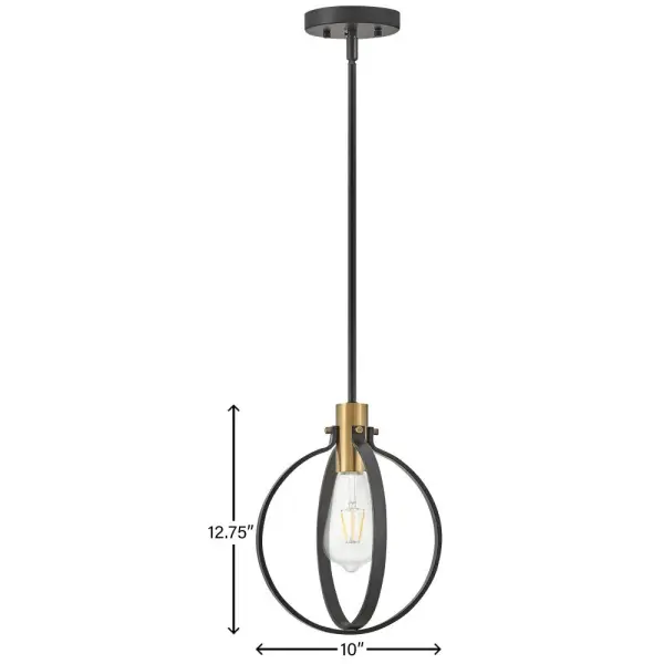 Cirque Small Single Light Pendant in Black with Lacquered Brass - Image 5