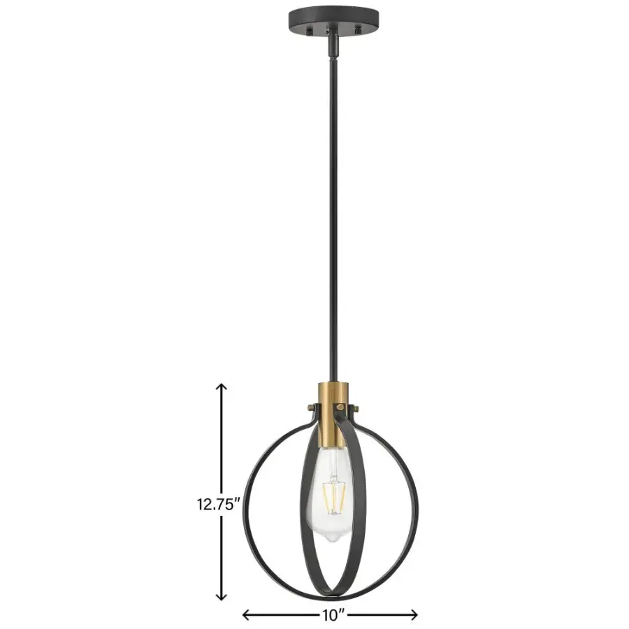 Cirque Small Single Light Pendant in Black with Lacquered Brass - Image 5