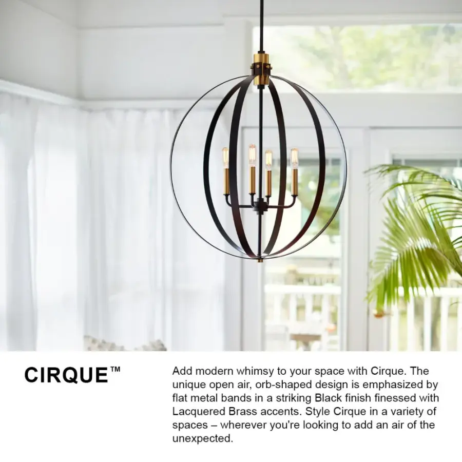 Cirque Small Single Light Pendant in Black with Lacquered Brass - Image 6