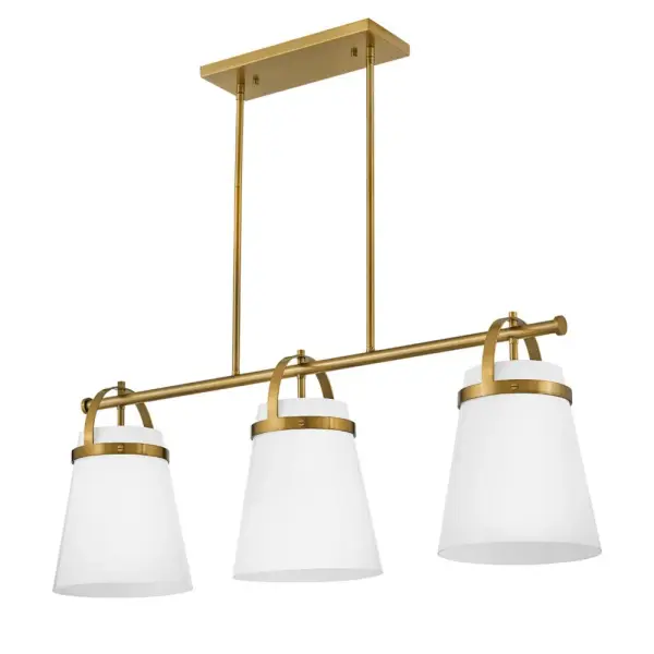 The Tori collection elevates cottage-chic style with clean lines and unexpected glamour. Bell-shaped cased opal glass shades paired with lacquered brass create a versatile fixture that works in traditional and contemporary spaces alike. - alternate view