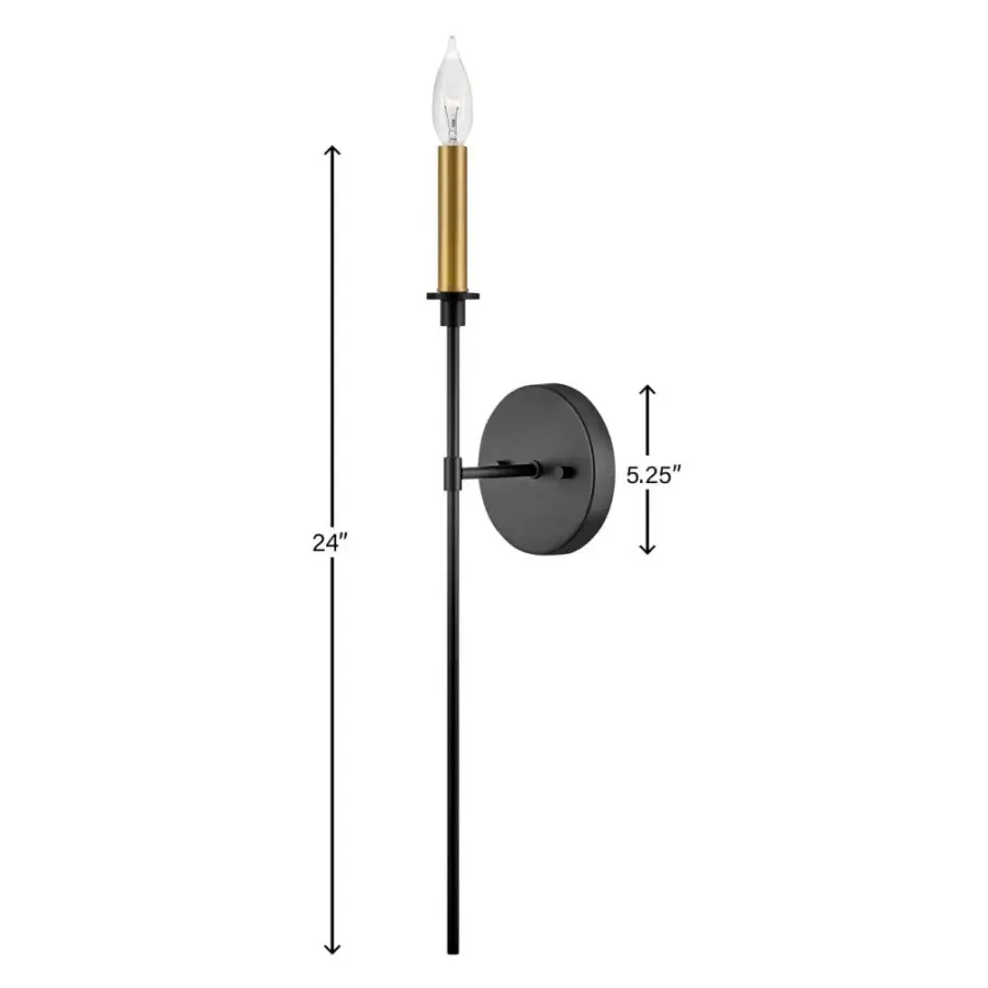 Hux Large Single Light Tall Sconce in Black with Lacquered Brass - Image 4