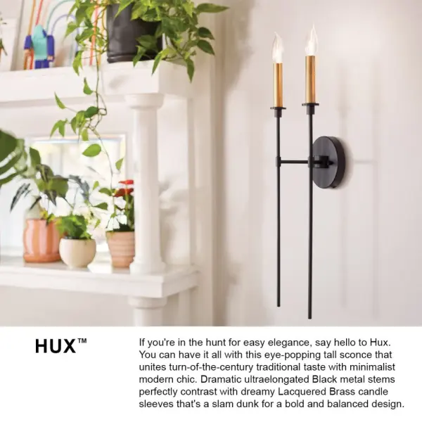 Hux Large Single Light Tall Sconce in Black with Lacquered Brass - Image 5