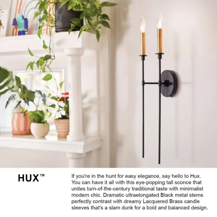 Hux Large Single Light Tall Sconce in Black with Lacquered Brass - Image 5