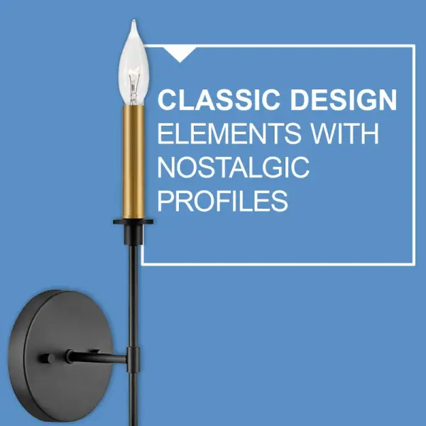 Hux Large Single Light Tall Sconce in Black with Lacquered Brass - Image 6