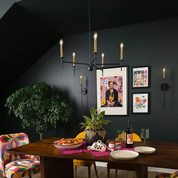 Hux Large Single Light Tall Sconce in Black with Lacquered Brass - Image 7