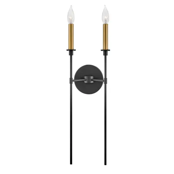 Hux Large Two Light Tall Sconce in Black with Lacquered Brass - Image 1