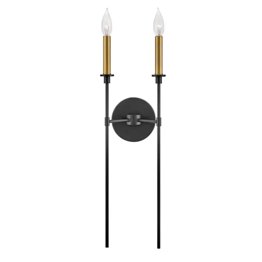 Hux Large Two Light Tall Sconce in Black with Lacquered Brass - Image 1