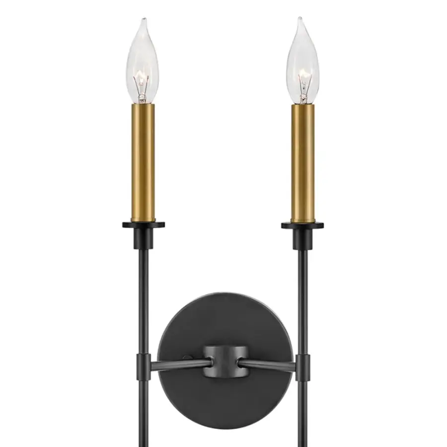 Hux Large Two Light Tall Sconce in Black with Lacquered Brass - Image 2