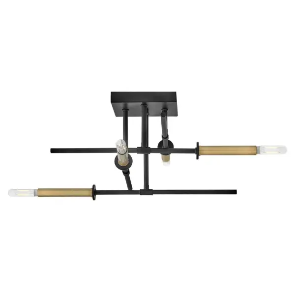 Hux Medium Semi-Flush Mount in Black with Lacquered Brass - Image 2