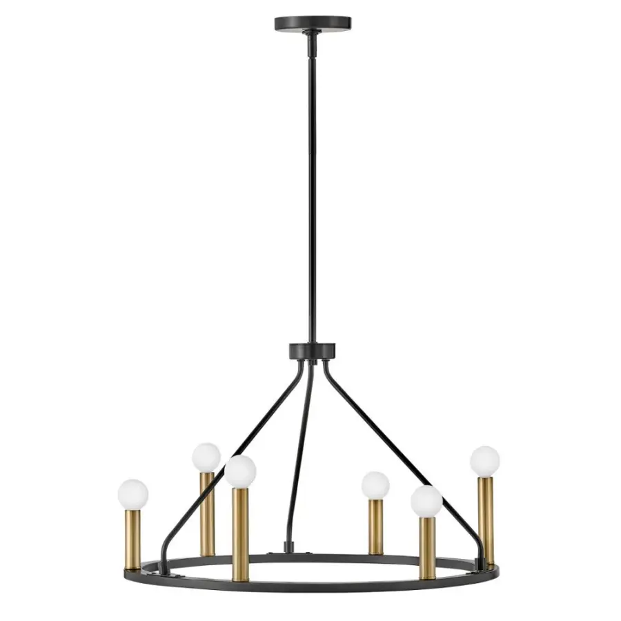 Sleek Modern Chandelier with Luxe Black and Brass Finish - Image 1
