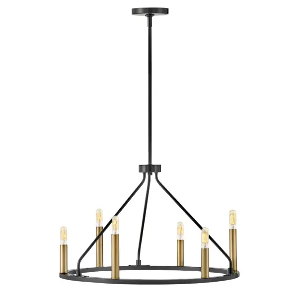 Sleek Modern Chandelier with Luxe Black and Brass Finish - Image 2