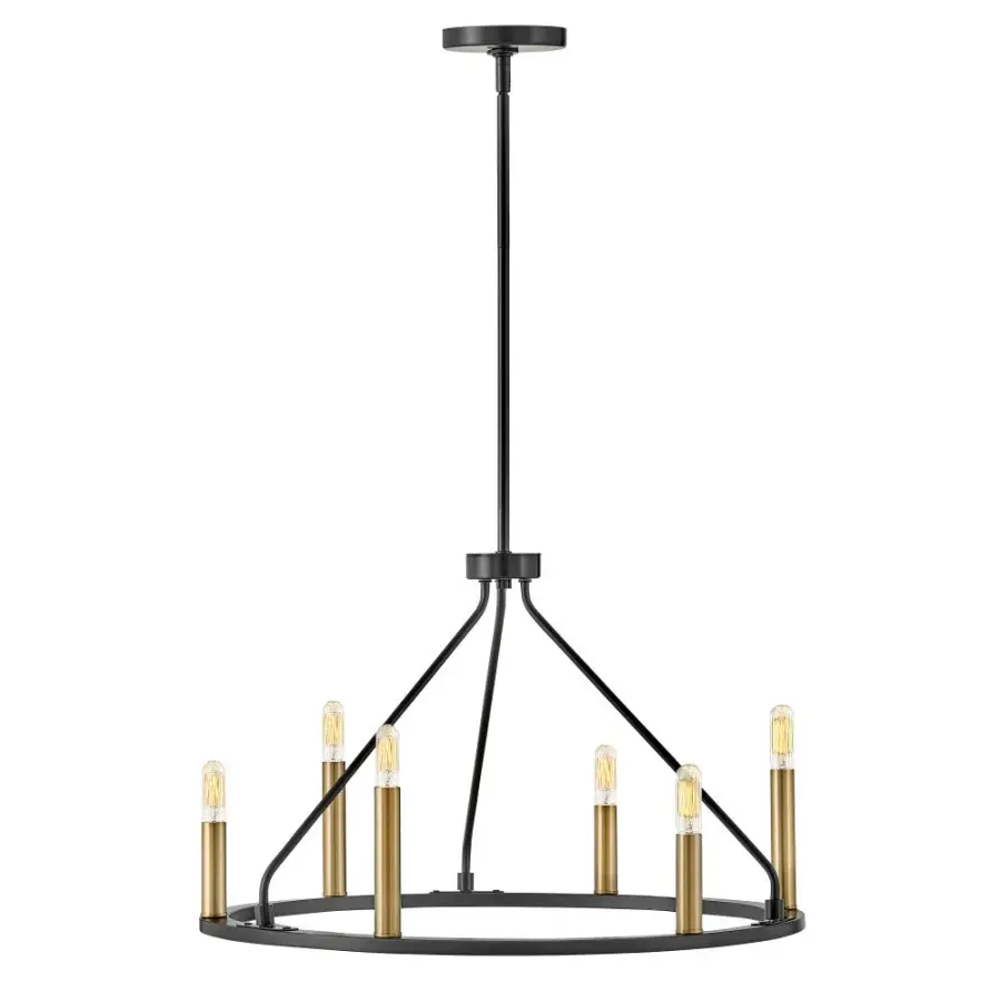 Sleek Modern Chandelier with Luxe Black and Brass Finish - Image 2