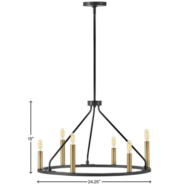 Sleek Modern Chandelier with Luxe Black and Brass Finish - Image 6