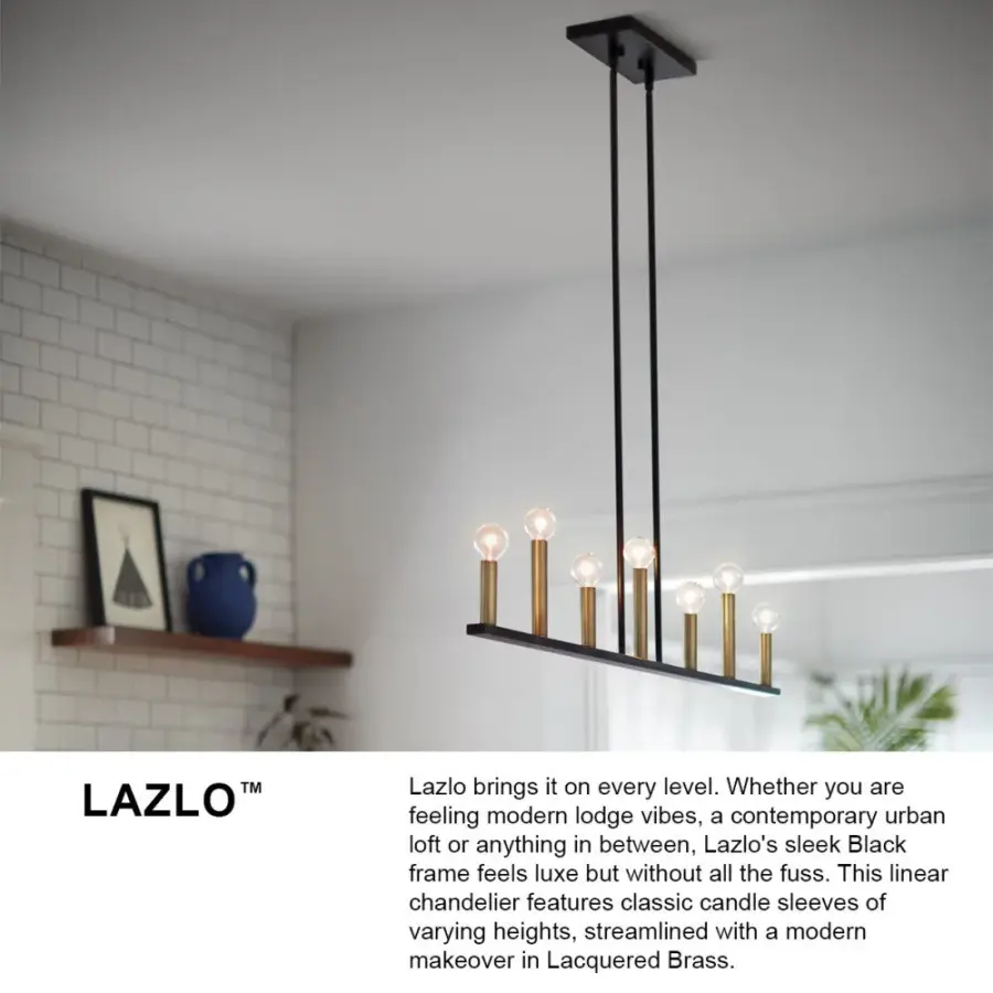 Sleek Modern Chandelier with Luxe Black and Brass Finish - Image 7