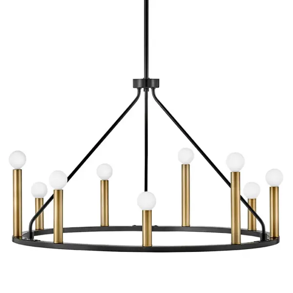 Sleek Modern Chandelier with Luxe Black and Brass Finish - Image 2
