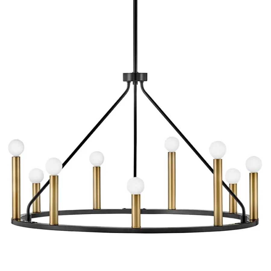 Sleek Modern Chandelier with Luxe Black and Brass Finish - Image 2