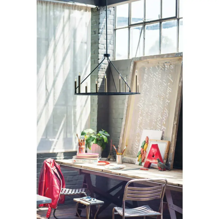 Sleek Modern Chandelier with Luxe Black and Brass Finish - Image 6