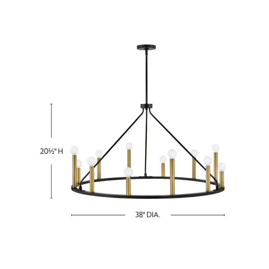 Sleek Modern Chandelier with Luxe Black and Brass Finish - Image 2